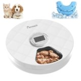 Auveach Distributore Automatico Cibo Umido Gatti Cani Dispenser Crocchette Gatto con Timer Programmabile Ciotola Automatica Cibo Gatti Refrigerato, 6 Pasti Freschi (ABS Tray)