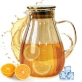 Fuhesgu Caraffa in Vetro da 1,8L/63OZ, Brocca Acqua Vetro Borosilicato Caraffa di Vetro Caldo Freddo Brocca per Acqua con 304 Acciaio Inossidabile Coperchio per il Tè Freddo, Vino, Latte e Succo