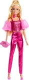 Barbie Deluxe Style Doll #5 in Metallic Pink Outfit, Blonde Hair, Sparkly Corset Top and Shiny Pants with Accessories Like Rose Necklace and Handbag