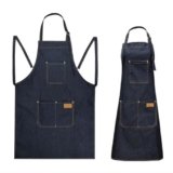 CHAILIQIANGG Grembiule lungo cowboy con 3 tasche, grembiule regolabile in denim ispessito uomo e donna, adatto per giardinaggio, cucina, pittura, pulizia, nail art (blu)