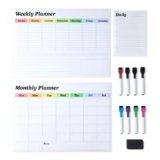 Amazon Basics Magnetic Dry Erase Calendar Whiteboard Set (3-Pack) for Fridge, 8 Markers and Eraser
