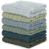 Comfy Cubs Muslin Baby Washcloths 6 Pack – Soft 6-Layer Cotton Wash Cloths for Sensitive Skin – 10″x10″ Large, Gentle, Absorbent Infant Essentials for Newborn and Toddlers – Multi Boy