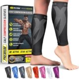 BLITZU Calf Compression Sleeves for Men and Women. Footless Compression Socks Support for Varicose Vein, Nursing, Running. Leg Sleeve Brace for Shin Splints, Pain Relief & Reduces Swelling Black L-XL