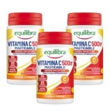 Equilibra Integratori Alimentari, Vitamina C 500 mg, Integratore per la Normale Funzione del Sistema Immunitario, Riduce Stanchezza e Affaticamento, Aroma Arancia, 3 Pezzi da 60 Compresse Masticabili
