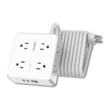 Surge Protector Power Strip – 15 Ft Flat Plug Extension Cord with 8 Widely Outlets and 4 USB Ports(1 USB C), 3 Side Outlet Extender for Home Office, White, ETL Listed