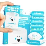 Impossibly Compact Travel Flushable Wipes – 99.5% Water and Aloe – Safe for Sensitive Skin, Hypoallergenic & Unscented – Travel Essentials for Adults, Kids & Baby Care – 8 Pack Total 48 Wipes