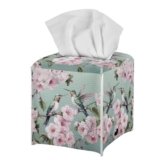 Wanzuoeng Hummingbird Flower Print Tissue Box Cover Square Decorative Leather Tissue Box Holder Retro Tissue Case Organizer Dispenser for Bathroom, Church, Cathedral Decoration