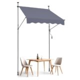 VEVOR Tenda da Terra Retrattile 150 x 120 cm Tenda Manuale con Manovella, Altezza Regolabile 218-310 cm Tenda da Sole per Balcone Esterno Resistente ai Raggi UV, per Terrazza/Balcone/Cortile, Grigio
