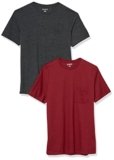 Amazon Essentials Men’s T-Shirts, Short-Sleeve Crewneck Pocket, Cotton, 2-Pack, Medium, Charcoal Heather/Burgundy
