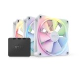 NZXT F120 RGB Fans – RF-R12TF-W1 – Personalizzazione avanzata dell’illuminazione – Raffreddamento silenzioso – Tripla (ventola e controller INCLUSI) – Ventola da 120 mm – Bianco