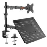 Redbat Supporto Monitor Braccio Display con Vassoio per Doppio Schermo Laptop (max 16”) e LED LCD da 13 a 32 Pollici (max 8 kg), Inclinazione, Rotazione, 2 Opzioni di Installazione