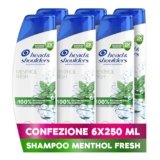 Head & Shoulders Menthol Fresh Shampoo Antiforfora 250ml Formato Convenienza X6, Uso Quotidiano. Fino al 100% Protezione dalla Forfora. Clinicamente Testato. Tutti i Tipi di Cute e Capelli
