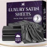 SLEEP SANCTUARY Satin Sheets Twin Size – 3 Piece Luxury Silky Bed Set, Softer Than Silk, 15″ Deep Pocket, Cooling & Wrinkle-Free, Moisture-Wicking & Breathable for Hair & Skin (Stone Grey)