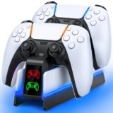 PS5 Controller Charger for PlayStation 5 Dualsense/Edge Controller – 9 Color LED PS5 Charging Station for PlayStation 5 Charger, Charging Dock and Holder Stand for PS5/Slim/Pro Remote Accessorise