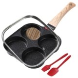 Foorey Home Egg Pan 4 Cup Nonstick Frying Omelette Pan with Lid for Breakfast Skillet for Eggs Pancake with 1 Spatula 1 Brush Black