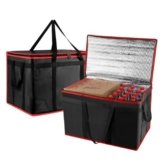 mosago 2PK Insulated Food Delivery Bag – Reusable Thermal Cooler Grocery Bags for Catering & Delivery, Pizza Carrier for Events, Large Capacity Bag Keeps Food Hot/Cold, Commercial, Black with Red Trim