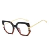 YAMEIZE Occhiali Luce Blu Retrò Oversize Esagonali Donna Uomo Grandi Quadrati Occhiali Luce Blu con Montatura in Metallo (Leopardo Nero Trasparente)