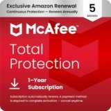 McAfee Total Protection 5-Device 2025 Ready | Security Software Includes Antivirus, Secure VPN, Password Manager, Identity Monitoring | 1 Year Subscription with Auto Renewal