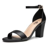 Trary Low Black Heels for Women Square Open Toe Ankle Strap Women’s Pumps Dressy Shoes Block Chunky Heels Comfy Heeled Sandals for Women 2025 Adjustable Buckle 2.16 Inches Work Causal Party Wedding