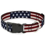 Buckle-Down Americana Rustic Stars & Stripes Plastic Clip Collar, 1.5″ x 16-23″/Medium