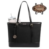 LOVEVOOK Work Tote Bag for Women 15.6 Inch Laptop Computer Bags with Cup Holder, Large Teacher Bag Briefcase for Business Office Travel Black, Nylon&PU