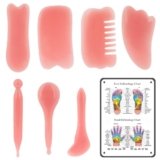 LUWOO 7 Pack Massage Tools and Hand Reflexology Chart Set, Trigger Point Therapy Kit, Guasha Tool for Face and Body Skin, Handheld Stick for Men Women (Pink)