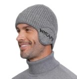 Wmcaps Fleece Line Beanie with Earflap,Winter Knitted Hat for Men Women Stocking Caps for Cold Weather Grey