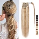 SEGO Coda Capelli Extension Clip Coda di Cavallo 100% Remy Human Hair Lisci Naturali Ponytail Aderire 55cm 95g # Biondo Sabbia mix Biondo Chiarissimo