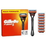 Gillette Rasoio Barba Manuale + 8 Lamette Gillette Fusion 5, LAMETTE DA BARBA Di Ricambio a 5 Lame e Rasoio Manuale Fusion 5, Rasatura Scorrevole con Striscia Lubrificante