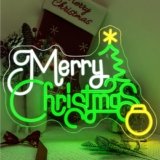 LUCUNSTAR Green Merry Christmas Neon Sign Christmas Dimmable LED Neon Light USB Powered Light up Sign Art Wall Decorative Light Christmas Decor Christmas Gift