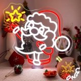 LUCUNSTAR Christmas Neon Sign Dimmable LED Santa Claus raises stars Light up Sign for Bedroom USB Powered Home Party Living Room Cafe Bar Outdoor Wall Decor