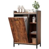 ELUCHANG Mobiletto bagno con portabiancheria(50L)-2 in 1 Mobile bagno salvaspazio per Bagnos,Sacchi Interni Rimovibili Lavabile, Soggiorno, lavanderia,camera da letto,63x30x91cm,Vintage+Nero