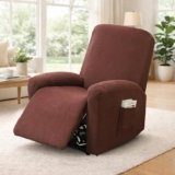 MeYuxg Set di 4 Copri Poltrona Relax Reclinabile, 1 Posto Elasticizzato con Tasche e Braccioli, Utte le Inclusive Strisce Jacquard, Lavabile (Caffè Profondo)