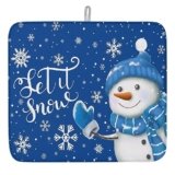 Blue Snowman Christmas Dish Drying Mat for Kitchen Counter, Winter Snowflake Microfiber Pad, Xmas Baby Bottle and Coffee Cup Drainer, Absorbent Dishes Mat 18″x24″