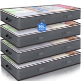 Budding Joy 90L Under Bed Storage Containers, Closet Organizers and Storage Bins, Foldable Underbed Storage Bags for Wrapping Paper, Blanket, Clothing, Comforter, Sweaters, Pillows, Linen Sheets, Grey