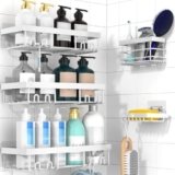 Moforoco Adhesive Shower Caddy Organizer Shelves Rack – 5 Pack Corner Bathroom Storage Organization, Home & Kitchen Decor Inside RV Accessories, Hanging First Apartment Household Camper Essentials
