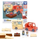 Tile Town Bluey Heeler Camper Magnetic Tile Set with Bluey and Bandit Figures, Magnetic Building Set, Interactive Construction Toy, Safe and Creative Magnet Tiles, Buildable Tile Sets for Kids 3+