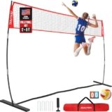 ZEALFEEL Volleyball Net, 12FT Training Set with 3-Level Adjustable Height (8’/7.4’/6.6′), Freestanding Portable Practice Net for Backyard, Serving & Spiking Drills, with Carry Bag for Outdoor & Indoor