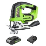 Greenworks GD24JSK2 Seghetto Alternativo a Batteria con 2 Lame, 3000 colpi/min., Base Regolabile Fino a 45°, Attacco Aspiratore PIÙ Batteria 24V 2Ah e Caricabatterie, Garanzia 3 Anni