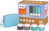 KLKE 23-Piece All-in-One Silicone Travel Bottles Set – TSA Approved Leakproof Toiletry Kit with Double Bags, Flat Easy-Squeeze Bottles with Tactile Icons, Cream Jars, Pump & Spray, Cleaning Brush