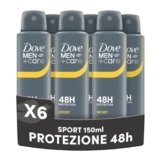 Dove Men Care, Deodorante Uomo Spray, Classic Sport, Antitraspirante, Protezione Fino a 48 Ore, Profumazione Agrumata, Formula Delicata sul Microbioma della Pelle, 6 Pezzi da 150 ml