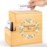 Grateful Creations Suggestion Box with Slot, Donation, Rustic Feedback for Patient Care and Prayer Requests, 8H x 5.5W x 7.5L inch, Sustainable Bamboo Wood, School Voting