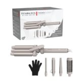 Remington Ferro Arricciacapelli 5in1, Ondulatore, [3 Bacchette in ceramica 13-,33mm, Spazzola rotonda, Accessorio Onde] Display LED 130-210°C, Onde da spiaggia, Ricci spiralati e naturali CI41MS5E51