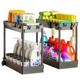 Cicilyna 2 Pack Under Sink Organizer, 2 Tier Bathroom Cabinet Organizers and Storage with Hook, Multi-purpose Storage Basket Shelf for Kitchen, Black