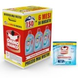 Omino Bianco – Detersivo Lavatrice Liquido, 150 Lavaggi, Rispetta Colori e Tessuti, Fresco Profumo con Essenza di Muschio Bianco, 2000 ml x 3 + Campione di Additivo Lavatrice Igienizzante Idrocaps