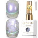 Senvenski Gelatina Vetro Cat Eye Smalto Semipermanente, 15ML Occhi di Gatto Magnetica per Gel Unghie Kit Olografico Glitterato Cristallo Smalti Unghie Salon Home DIY (Aurora Sirena Viola, 0.5fl oz)
