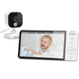 GHB Baby Monitor Video e Audio 5″, Telecamera Neonato con Schermo IPS 5000mAh, Visione Notturna, Sensore di Temperatura, VOX, Ninnananna