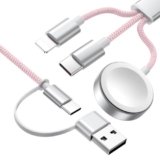Travel Essentials, Multi Fast Charging Cable for Apple Watch Charger/iPhone Charger, 3 in 2 USB C Cable Cord Compatible with iWatch Ultra/SE/10-1/iPhone 17-11/Samsung S25-22,4FT, Pure Pink-New