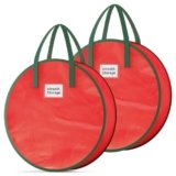 Criusia Wreath Storage Container, 2 Pack Christmas Wreath Storage Bag with Sturdy Handle, Two-Way Zipper,Durable Wreath Storage Organizer Box for Holiday Decoration (Red, 24″x8″)