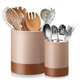 MALACASA Utensil Holder, 7.3″+5.5″ Ceramic Kitchen Utensil Holder for Countertop, Large Cooking Utensil Crocks for Kitchen Counter, Farmhouse Utensils Organizer, Set of 2, Khaki Pink, Series TARA